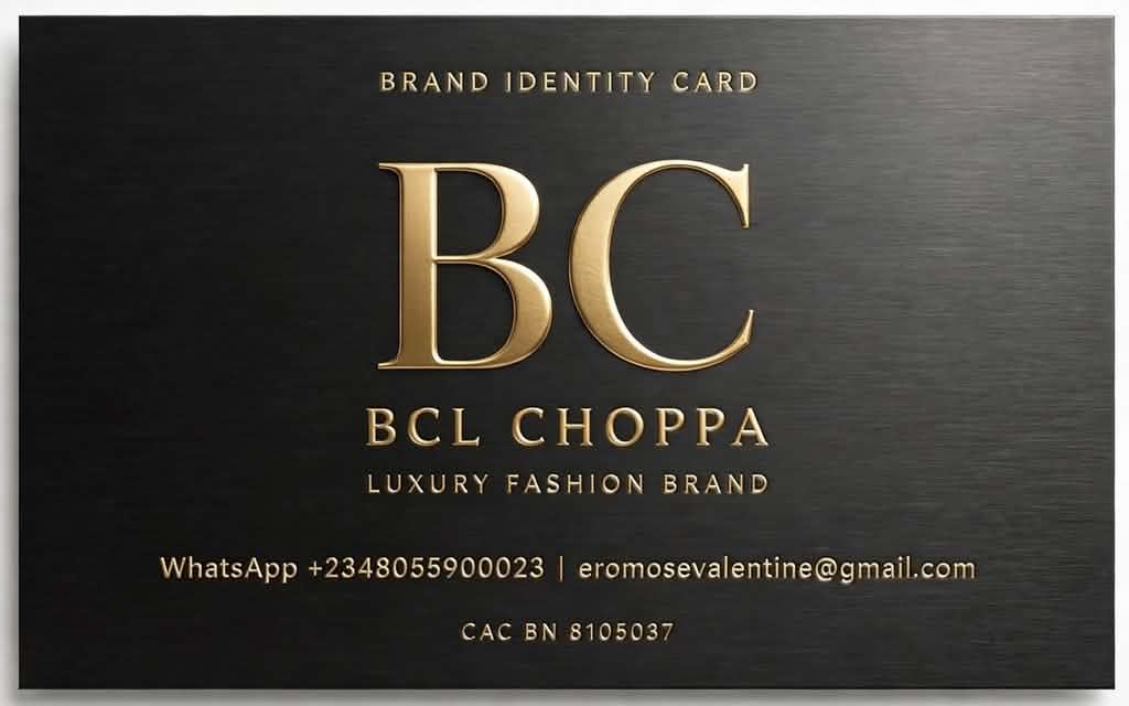 BCL brand identity card with gold BC monogram