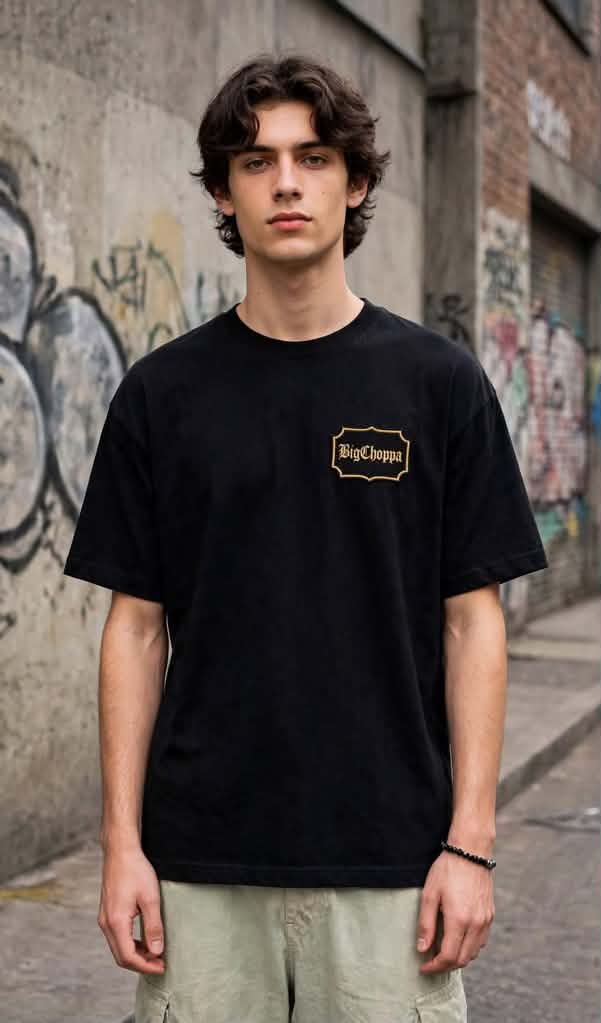 Model wearing the BigChoppa Label Tee