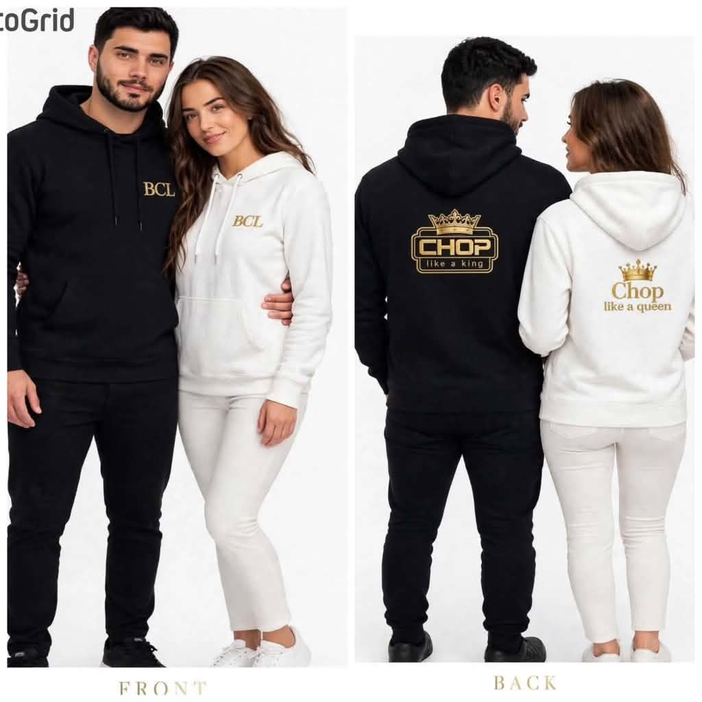 Models wearing the Chop Like a King hoodie and joggers set