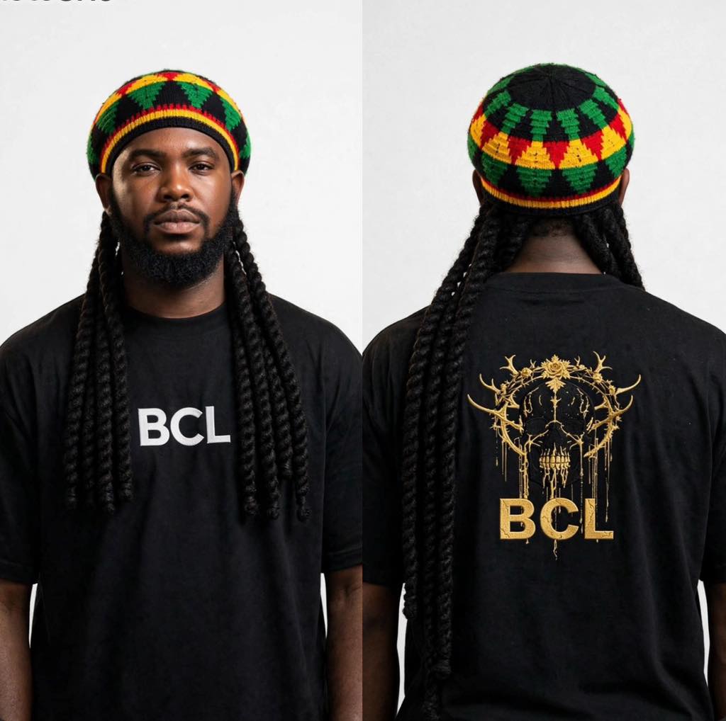 Model wearing the BCL Signature Tee, front and back views